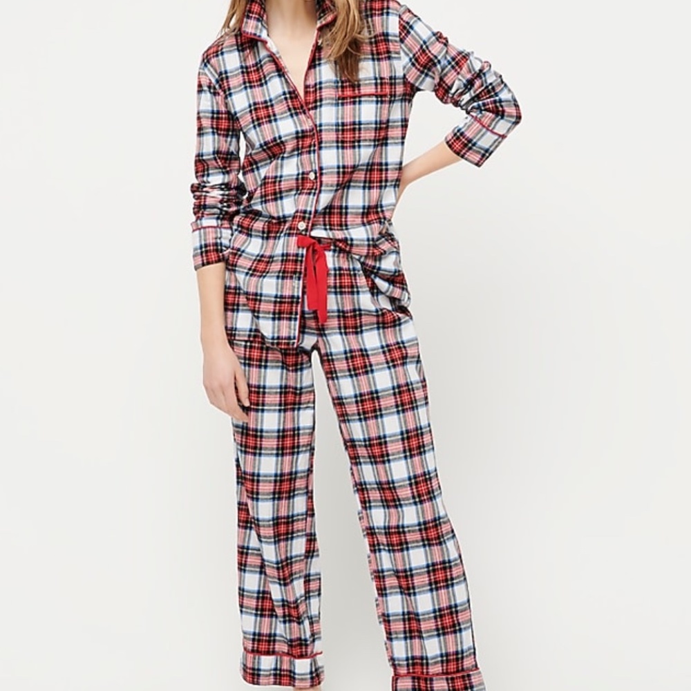 J. Crew Flannel pajama set in white-out plaid NWT